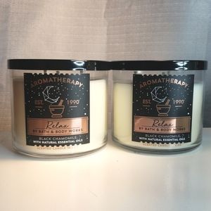 2 BBW AROMATHERAPY RELAX BLACK CHAMOMILE 3 WICK CANDLES - DISCONTINUED
